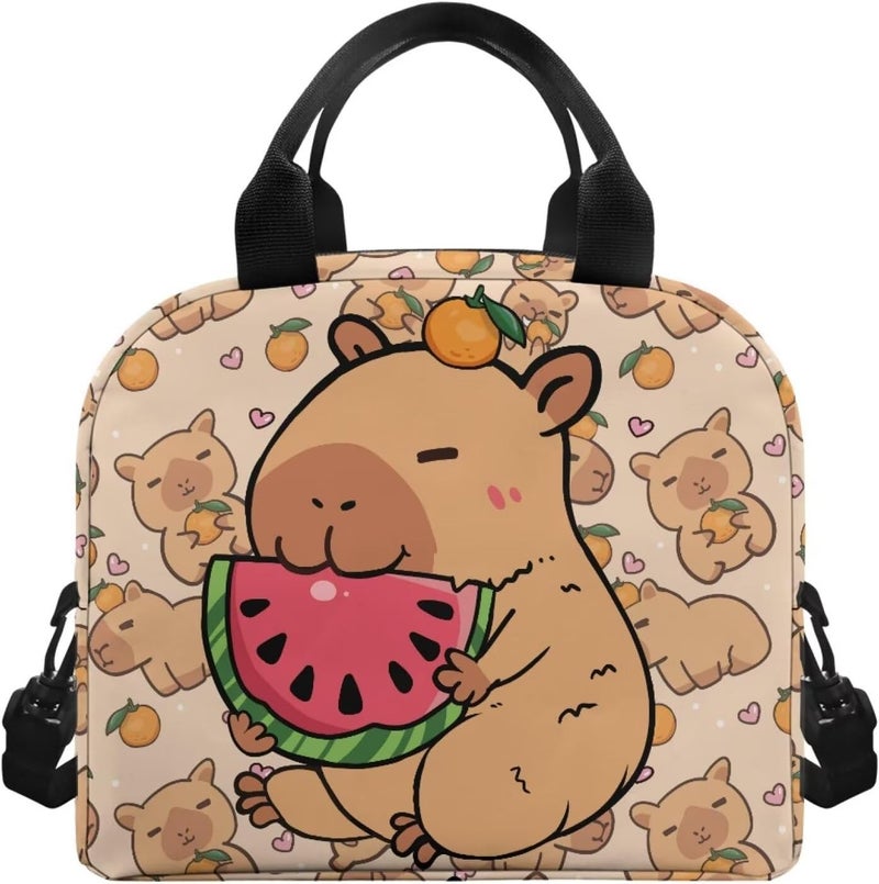 Yuosegray Capybara Kindergarten Lunch Box for Boys 4-6 Watermelon Preschool Lunch Box for Girls 6-8 Kindergarten Meal Bag Toddler Students Elementary School Adjustable Shoulder Strap Lightweight - Image 2